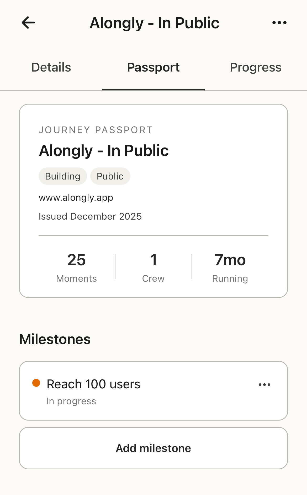 Journey Passport cover and milestones